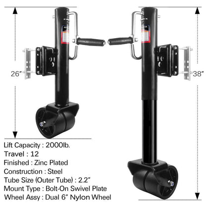 Aukayne Boat Trailer Jack with Wheel Swivel- 2000 LBs 12" Lift Heavy Duty