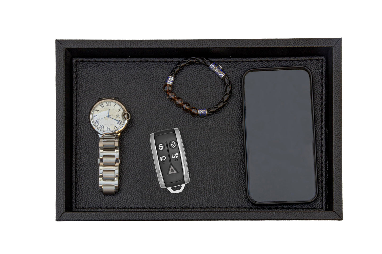 MOENA Faux Leather Tray – Elegant & Versatile Organizer for Home, Office, and Yacht (Matte Black, Small)