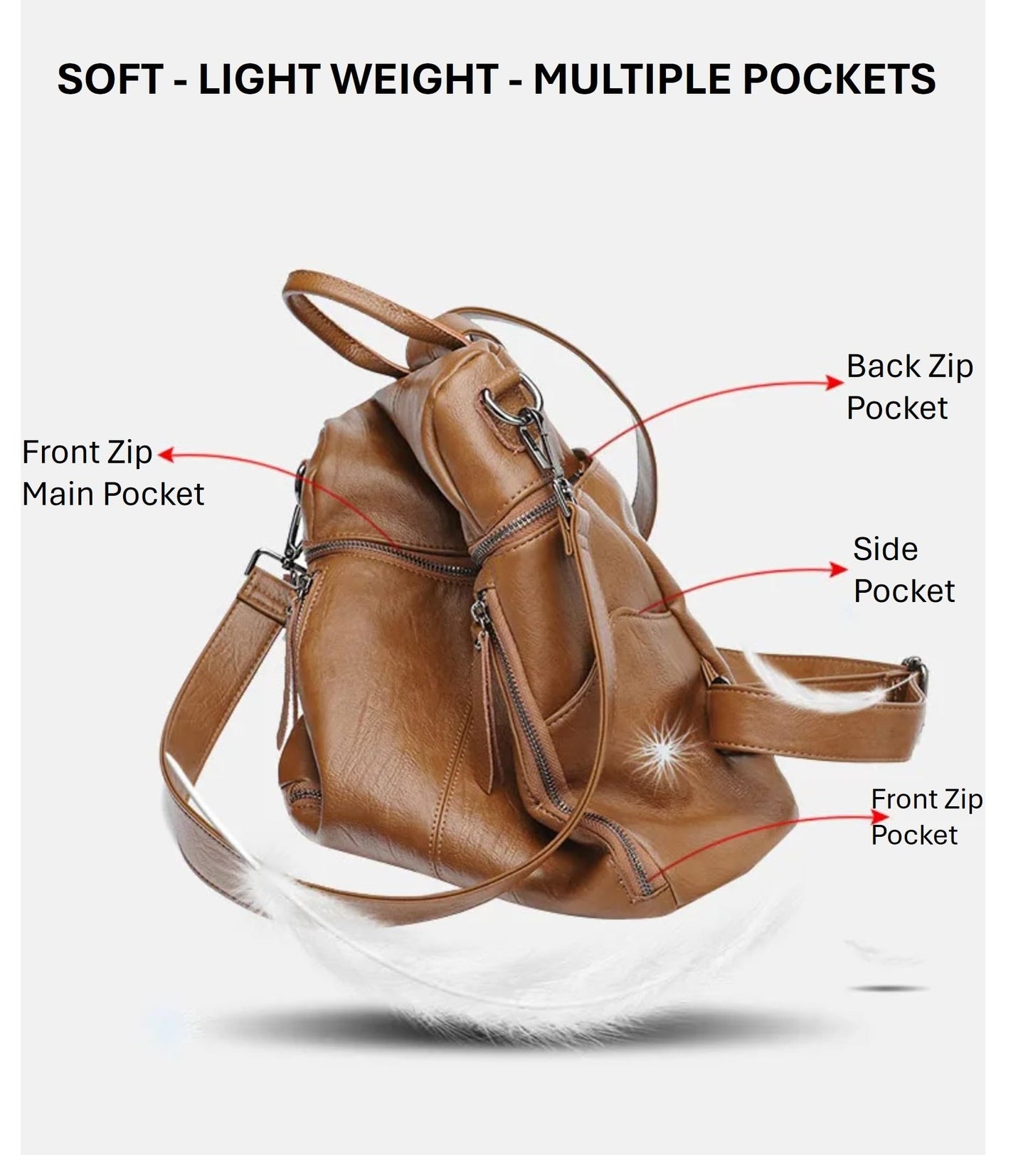 AurexaFashion Genuine Cow Leather Backpack Shoulder Handbag Bag for Women, Top Handle & 2 Detachable Straps- Brown