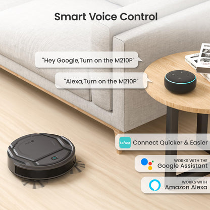 Lefant Robot Vacuum Cleaner, 120 Mins Runtime, Compact Design, Low Noise, Powerful Suction, Wi-Fi/App/Voice Control, Self-Charging, Scheduled Cleaning, Ideal for Pet Hair and Hard Floors, M210 Black