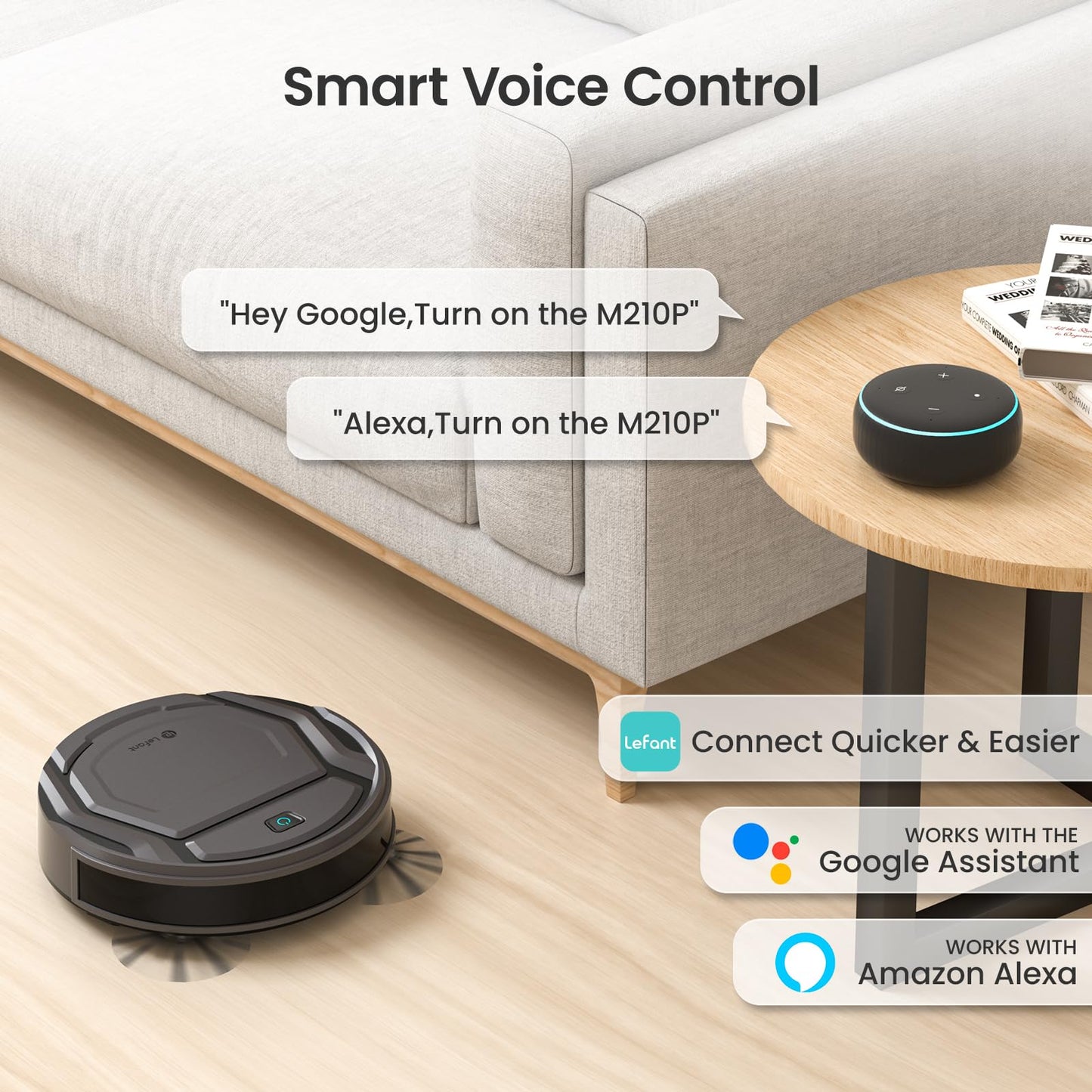 Lefant M210P Robot Vacuum Cleaner, Super Thin, Powerful Suction, Quiet, Self-Charging, Ideal for Pet Owners, Cleans Hard Floors to Medium-Pile Carpets, 120 Mins Runtime, APP/WiFi/Alexa Control, Gray