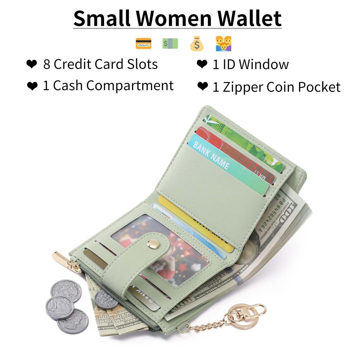 GAEKEAO Slim Wallet for Women, RFID Blocking Credit Card Holder Bifold Wallet with Zipper Coin Pocket, ID Window