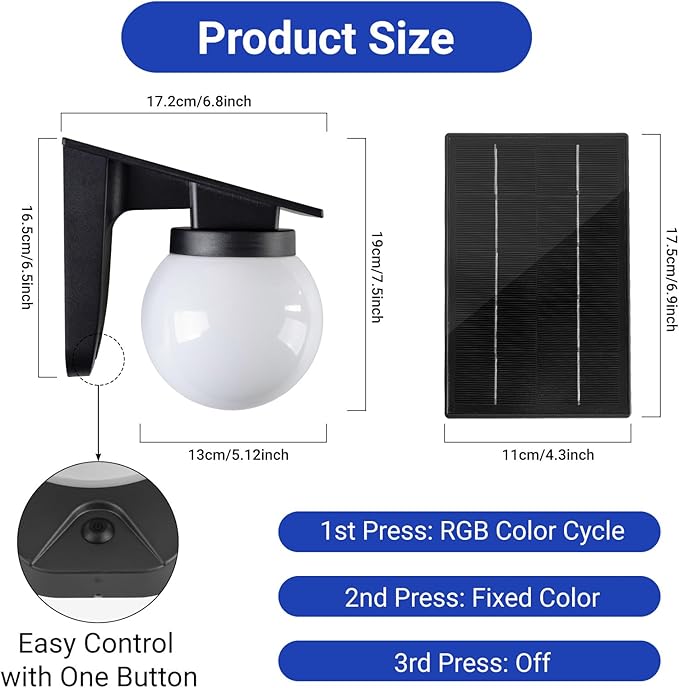 Solar Fence Lights 2 Pack, RGB Color Changing, 3 Lighting Modes, IP65 LED Waterproof Solar Lights for Outdoor Patio, Backyard, Deck, Fence, Railing – Color Glow & Durable