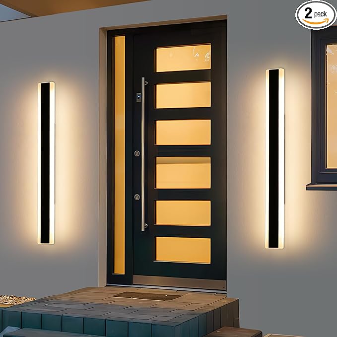 2 Pack Long Outdoor Wall Light, 47.2inch Modern Wall Sconce, 3000K Warm White, IP65 Waterproof, White Acrylic, 42W Minimalist Exterior Light Fixture for Garage, Patio, Porch, Garden