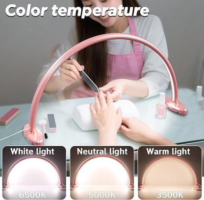 Half Moon Light for Nail Desk, Moon Light Nail Tech, 20 inch Moon Lamp for Nails 3 Color Temperature for Table for Nails/Photograph/Crafts Lighting(Medium Pink)