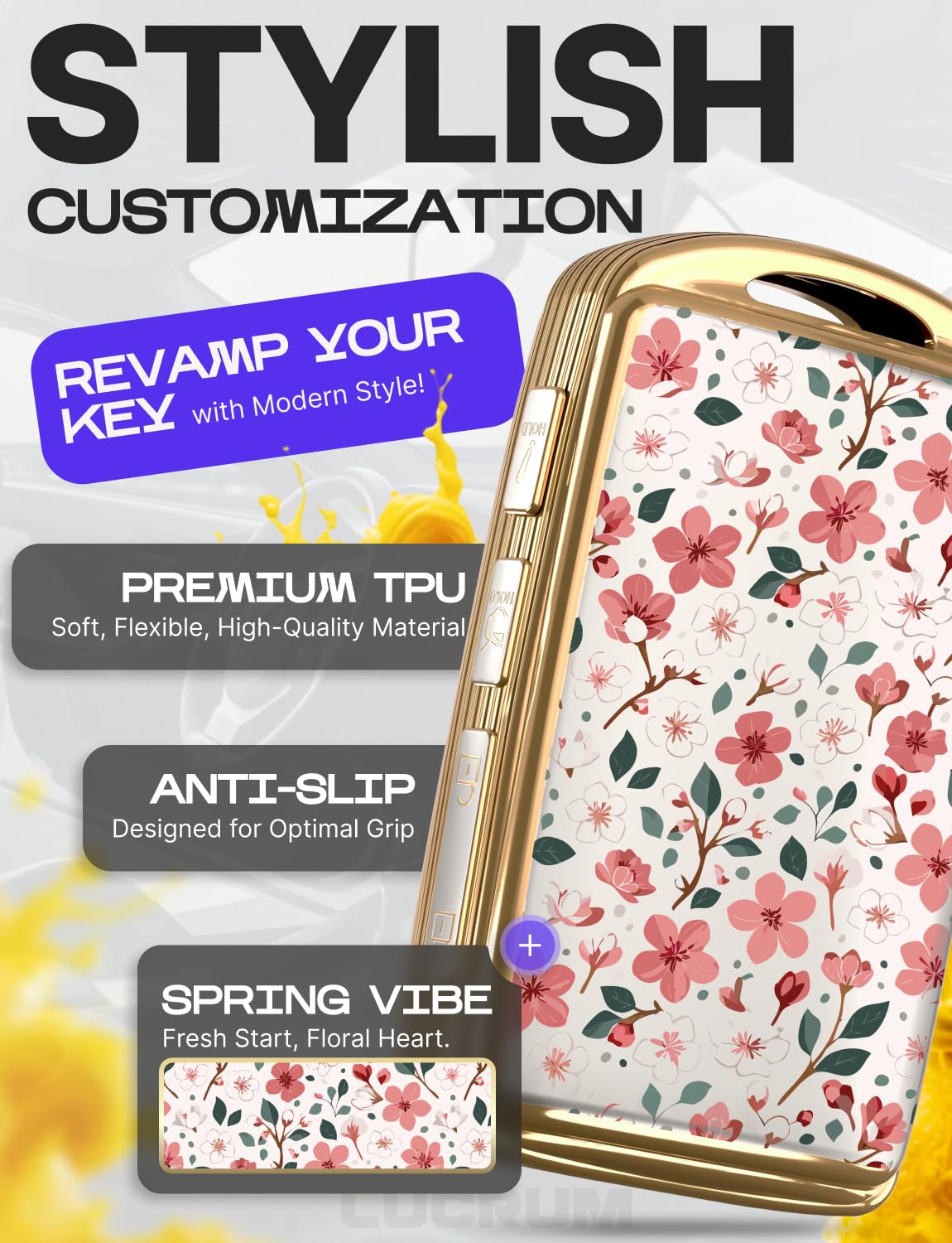 Lucrum Compatible with Mazda CX5 Key Fob Cover & Leather Keychain - TPU Keyfob Case for 3, 6, CX-5, CX-9, CX-30, CX-50, CX-70 (2019-2025) - Spring Vibe