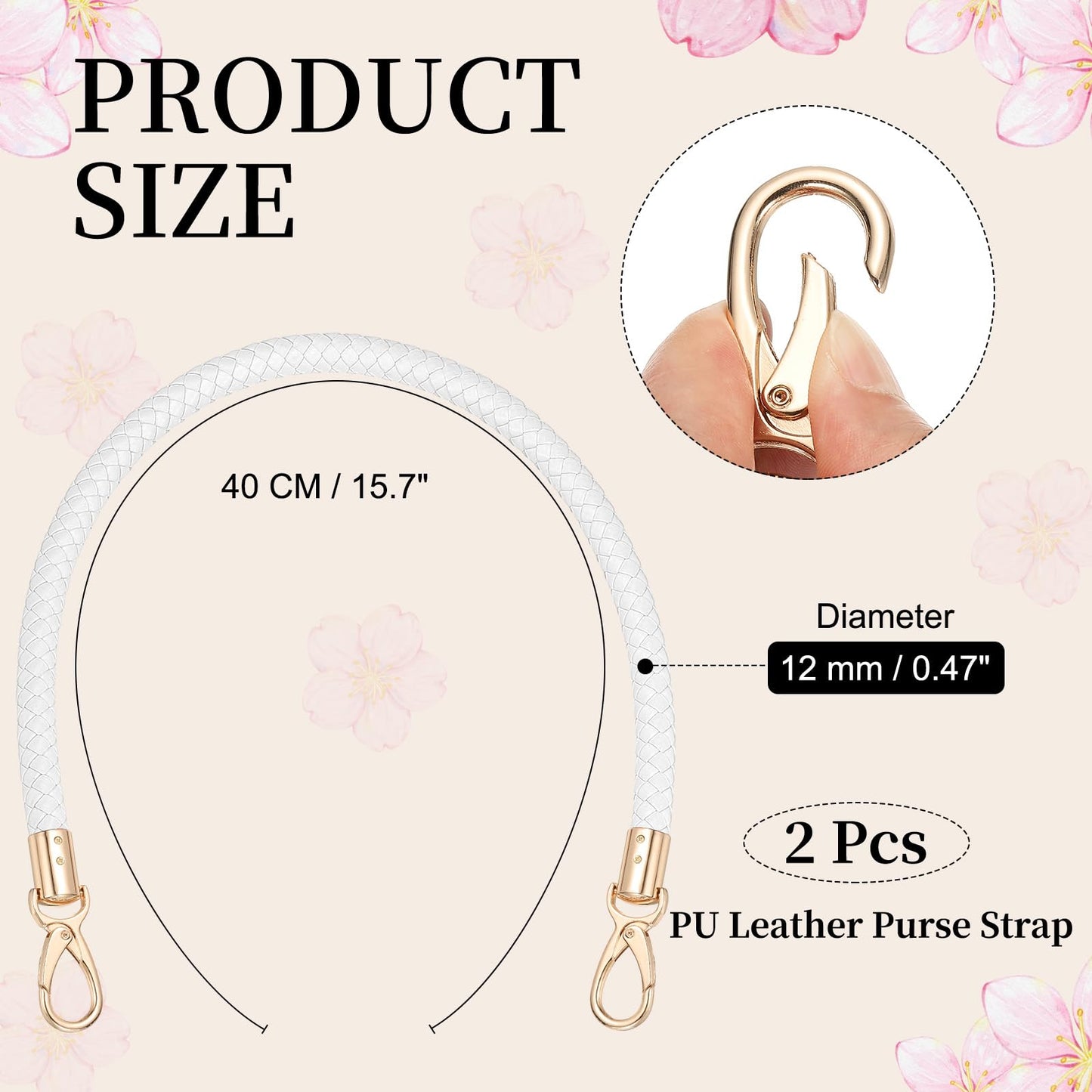 PATIKIL Braided Purse Straps 40cm / 15.7", 2 Pack PU Leather Handbag Handles Replacement with Gold Buckle for DIY Purse Handbag Tote Making Accessories, White