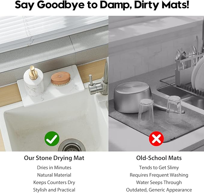 2PCS 10"x 5" Large Bathroom Sink Vanity Trays, Water Absorbing Diatomite Stone