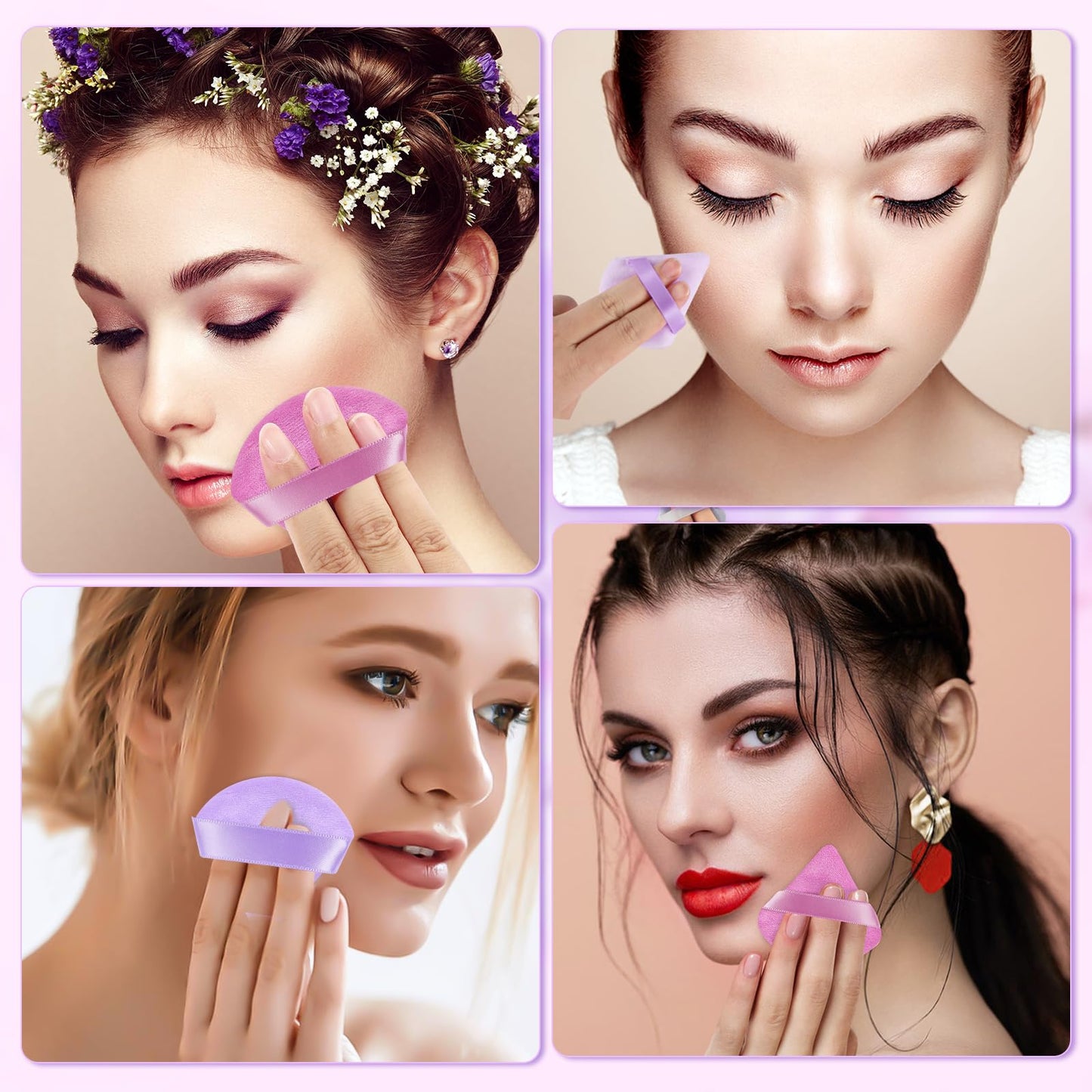 Pimoys 6 Pieces Powder Puff Face Makeup Sponge Soft Velour Triangle Powder Puffs Beauty Sponge Stocking Stuffers for Loose Powder (Black, Pink)