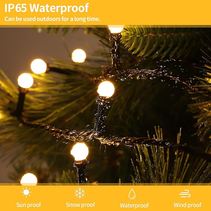LED Christmas Lights Outdoor,300LED 105Ft 8 Modes Plug-in Connectable Waterproof Globe String Lights for Outdoor & Indoor Decorations (Warm White)