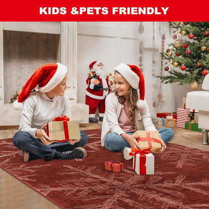 Lahome Snowflake Christmas Runner Rug, 2x8 Red Christmas Rug Runner Soft Non Slip Kitchen Runner Rugs with Rubber Backing Holiday Decor Carpet Runners for Hallways Bedroom Laundry(2x8ft,Red)