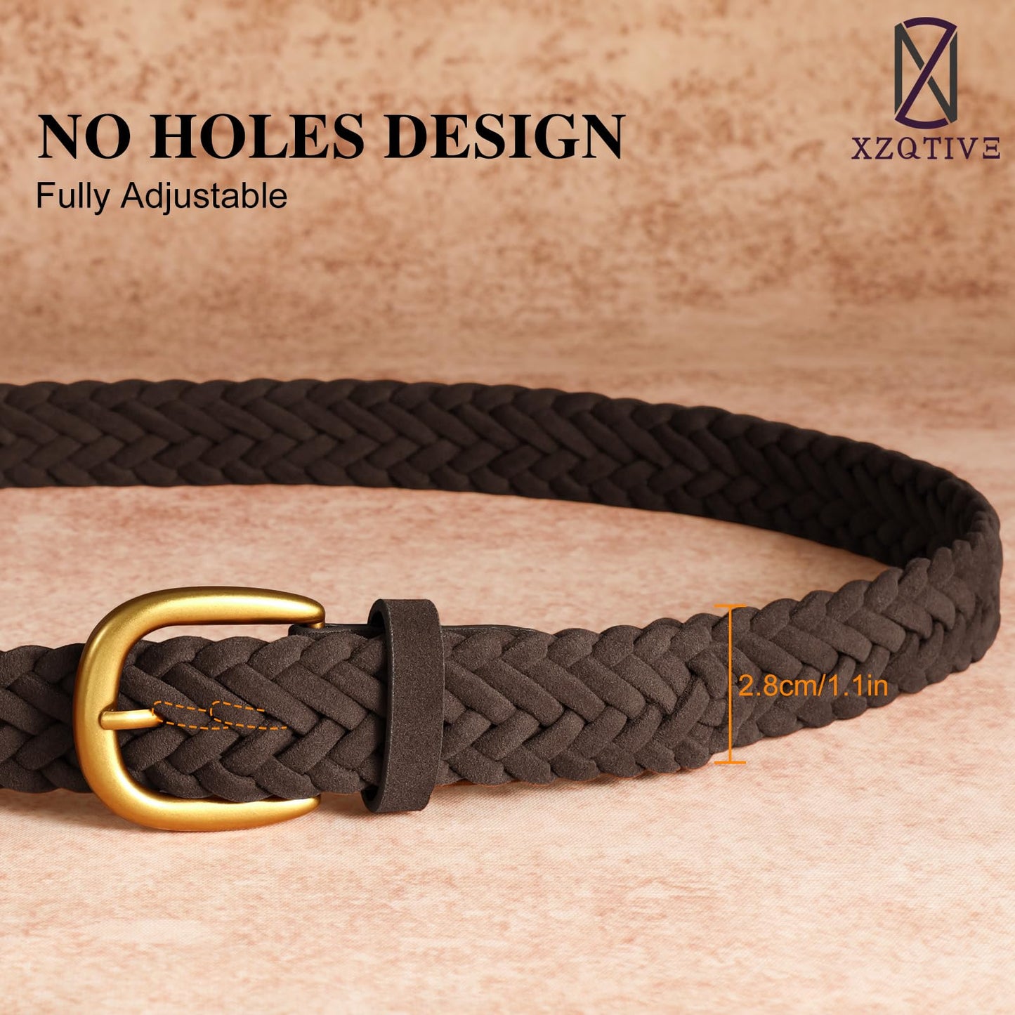 XZQTIVE Women’s Braided Suede Belt with No-Hole Adjustable Design – Vintage Woven Leather Waist Belt for Dresses,Jeans and Casual Outfits