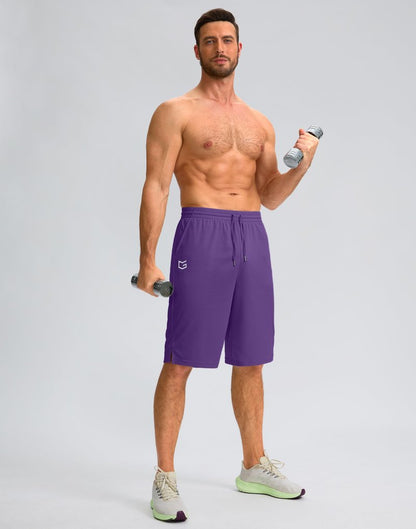 Men's Athletic Shorts with Pockets 9" / 11" Long Basketball Shorts Lightweight Quick Dry Gym Workout Shorts for Men(Purple,M)