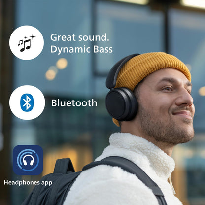 Philips H5209 Wireless Headphones,Over-Ear Bluetooth Headphones with Dynamic Bass,Clear Call, 65 H Battery Life,Fast Charging,Soft Ear Cups, Bluetooth 5.3, App Control, Lightweight,Black