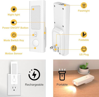 Smart Motion Sensor Night Light – 5-in-1 Rechargeable Automatic Nightlights, Plug-in & Portable Emergency Light Flashlight, Power Outage & Hurricane Preparedness for Home, Kids, Hallway, Nursery