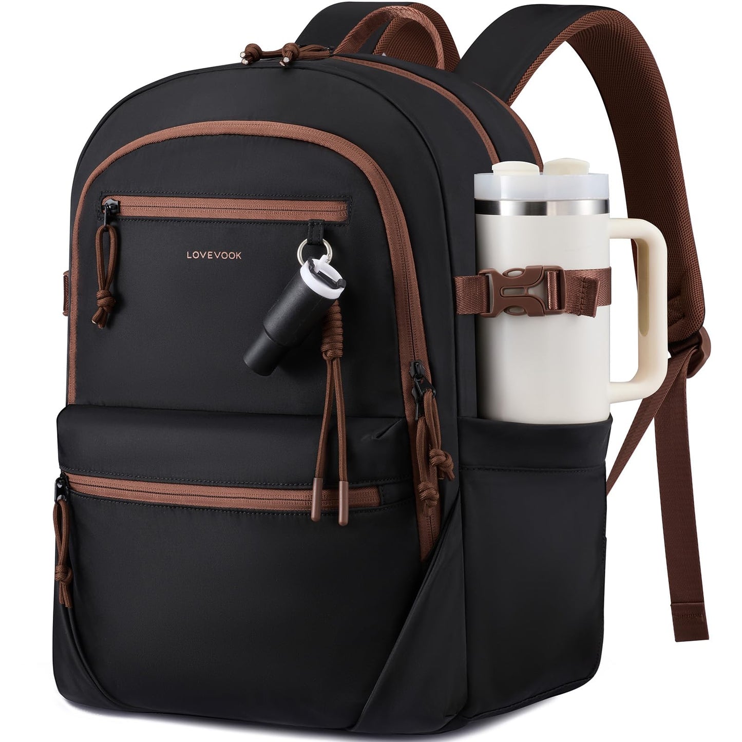 LOVEVOOK Laptop Backpack with Cute Pendant,15.6 Inch Travel Work Backpack Computer Laptop Bag with Large Cup Holder,Waterproof Nurse Teacher College Carry on Backpack Purse,Gifts for Women & Men,Black