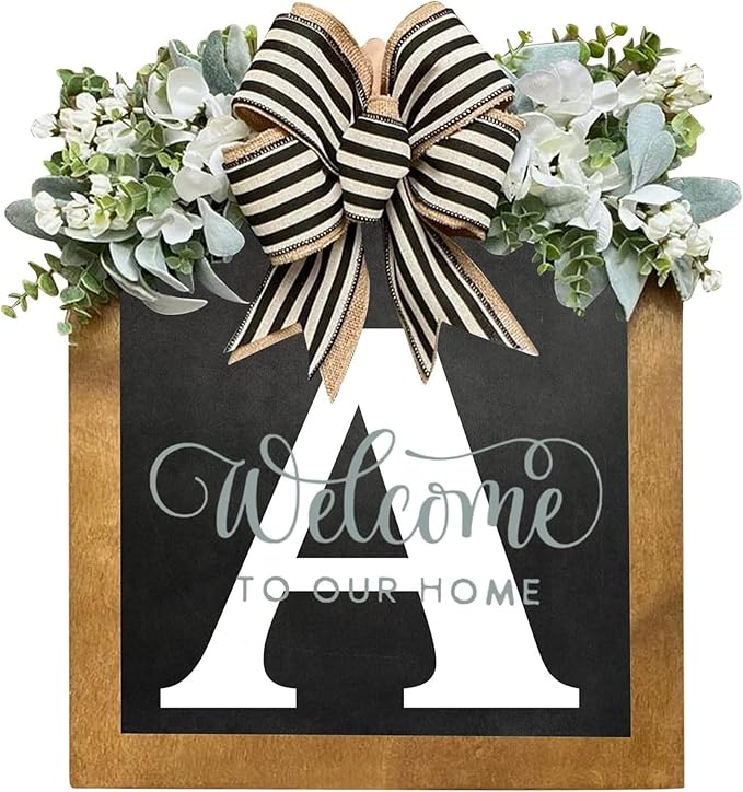 16'' Personalized Last Name Welcome Sign, Door Wreaths for Front Door Outside, Spring Wreath for Front Door Decor, Farmhouse New Home Gifts for Home (A)