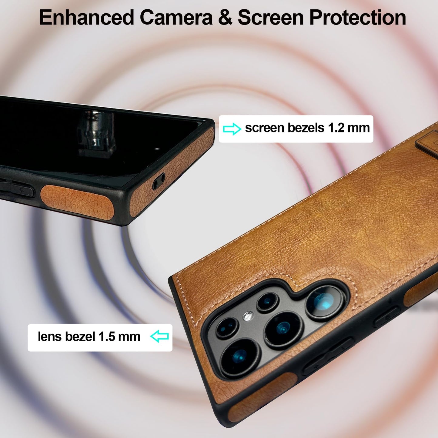 KSELF Leather Case with Stand for Samsung Galaxy S23 Ultra Case, Protective Soft Grip Luxury Cover for Men, Protective Slim Kickstand Shockproof Phone Cases Compatible with S23 Ultra 6.8", Brown