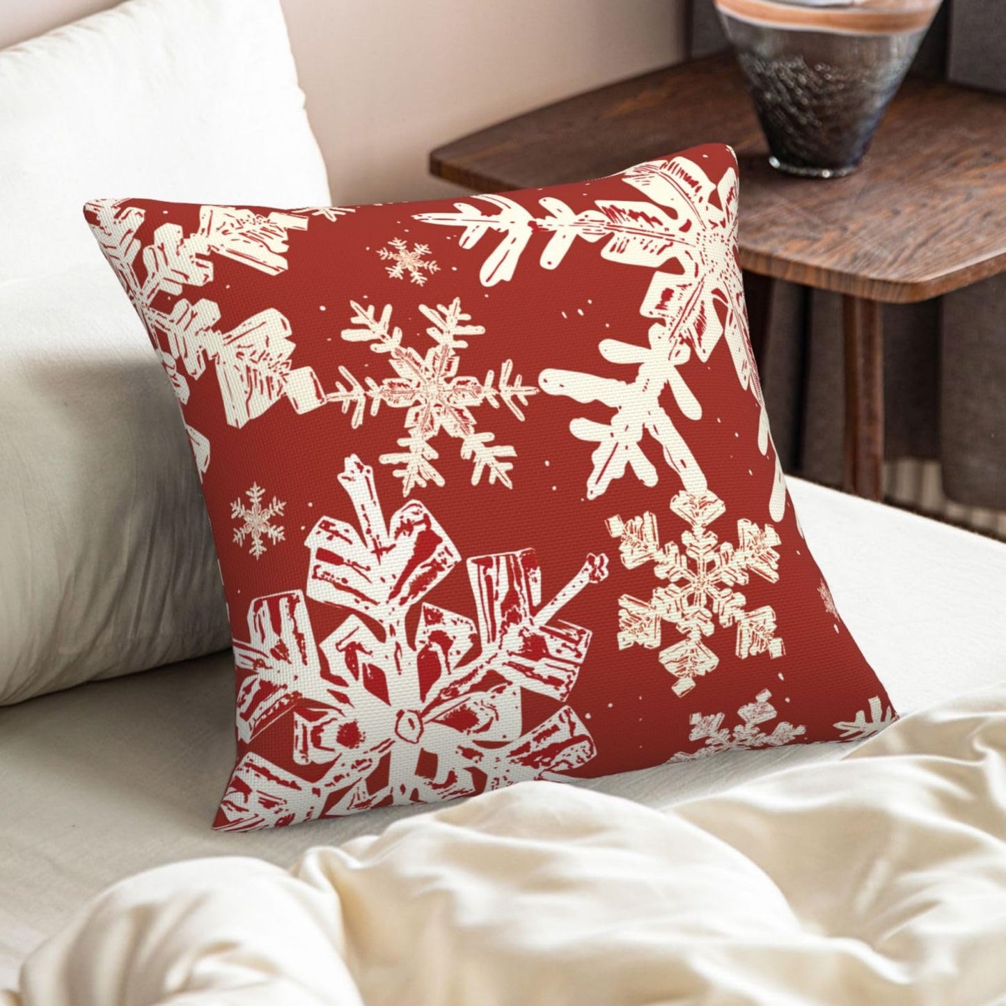 AELUTYSH Red Christmas Pillow Covers 18x18 Inch Set of 2 Winter Snowflake Decorative Throw Pillows Farmhouse Holiday Christmas Decor Cushion Covers Linen for Home Living Room Bed Outdoor