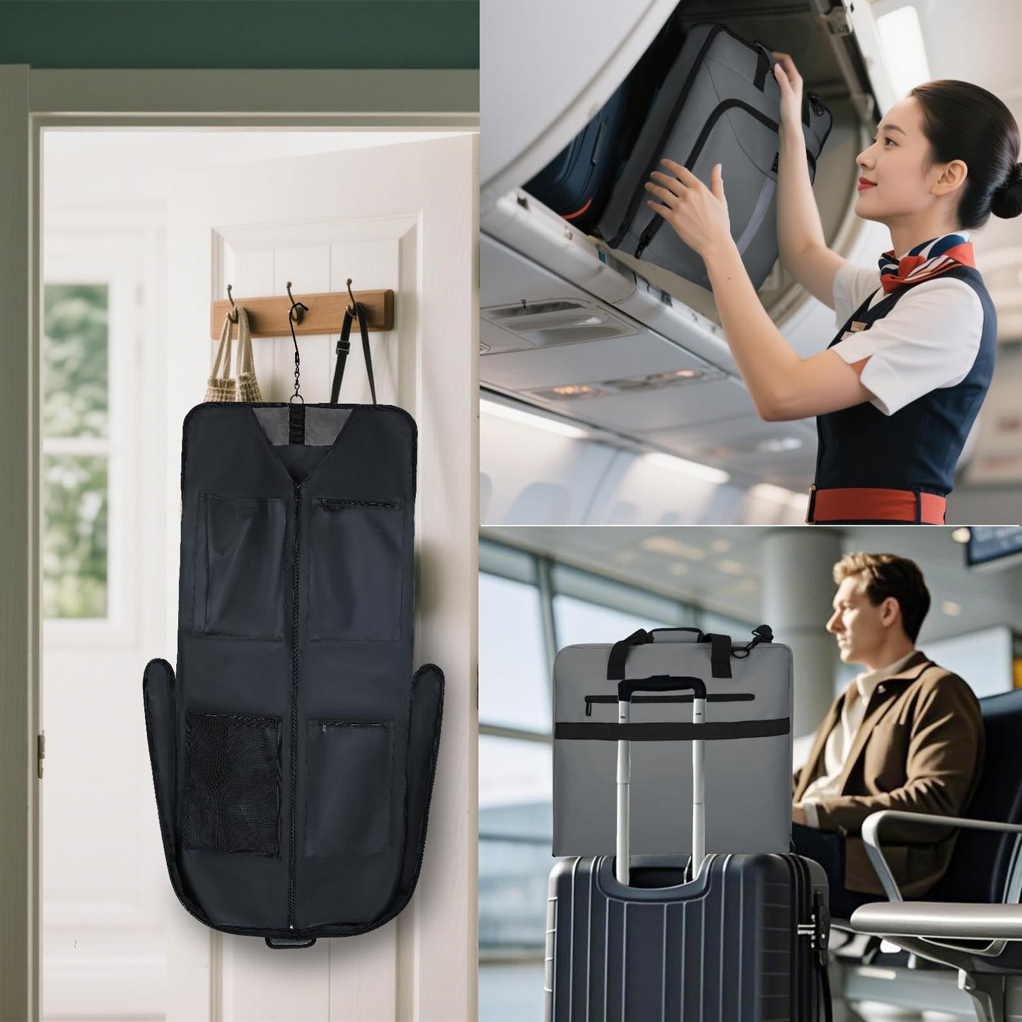 Goloni Garment Bag Suit Bag for Travel & Business, Hanging Shoulder Garment Cover, Foldable Waterproof Clothes Protector for Suit Jacket Dress Coat Wardrobe Storage Grey