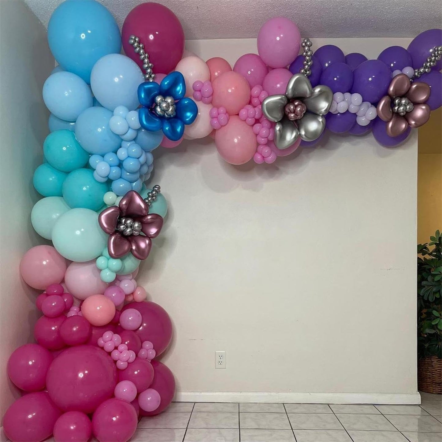 Blue Purple Balloon Arch Kit, 108 Pcs Macaron Purple Pink Blue Balloons Garland with Teal Royal Blue Metallic Silver Latex Balloons for Kids Hawaii Summer Theme Party Baby Shower Birthday Decoration