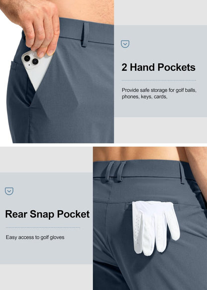 Pudolla Men's Golf Pants Work Dress Comfy Pants Casual Slacks Trousers with Pockets(Grey_Blue 30Wx34L)