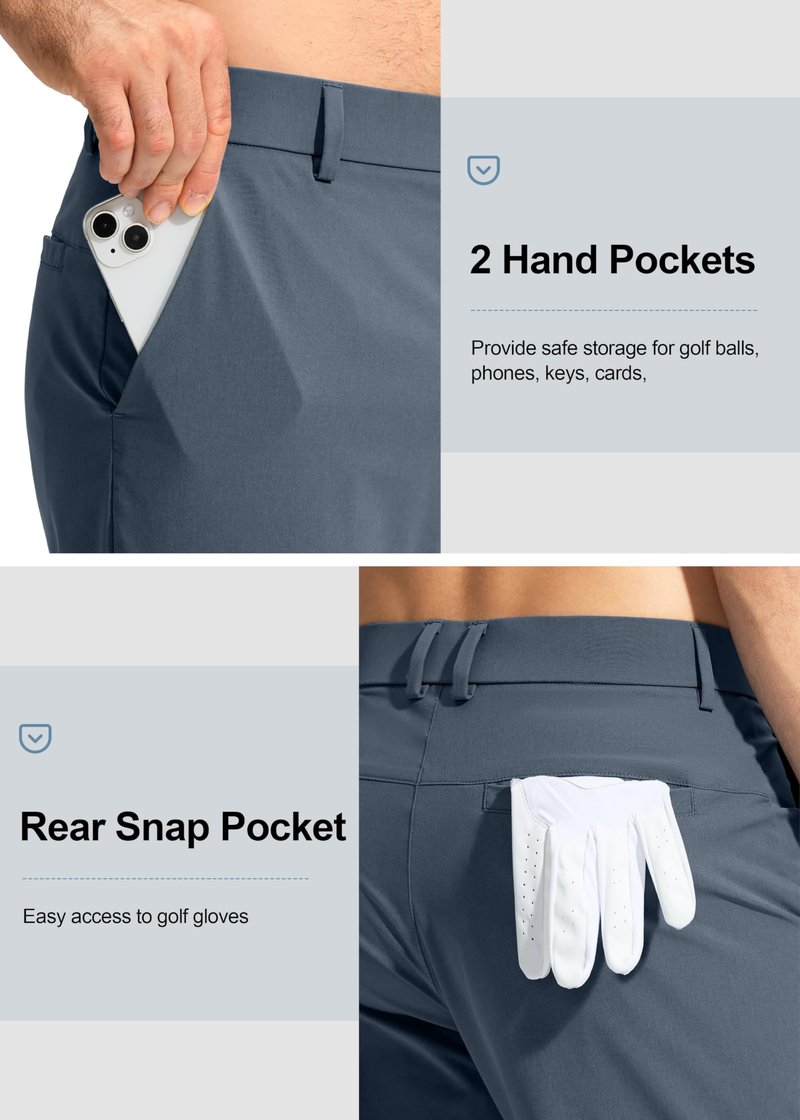 Pudolla Men's Golf Pants Work Dress Comfy Pants Casual Slacks Trousers with Pockets(Grey_Blue 32Wx34L)
