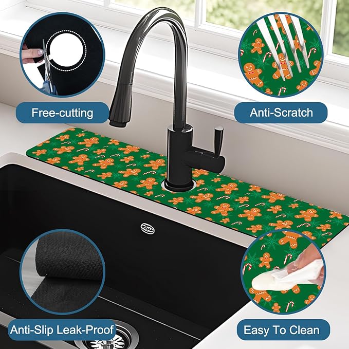 Christmas Happy New Year Sink Faucet Absorbing Mat Santa Claus Super Absorbent