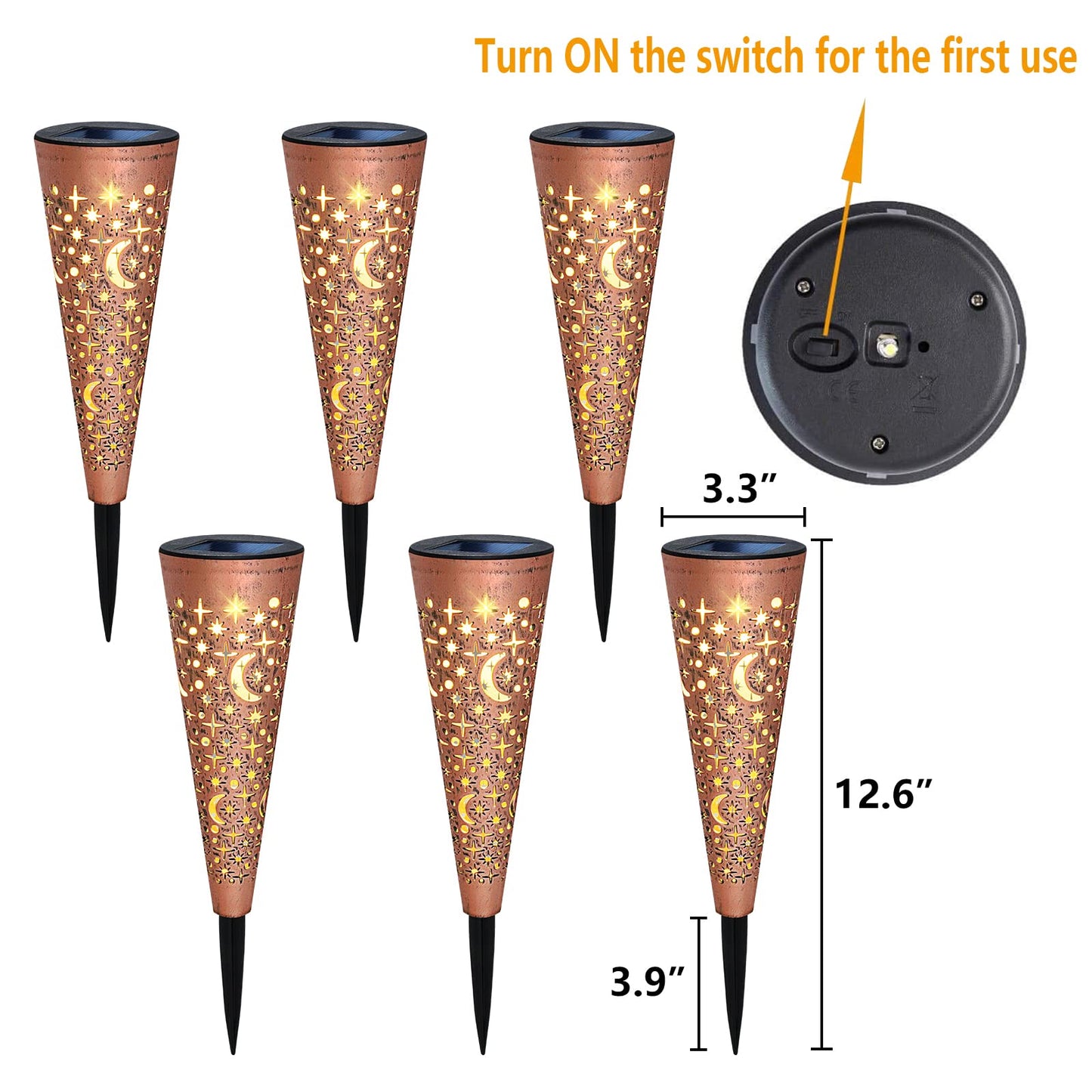 Go2garden Solar Lights Outdoor Decorative Stake Lights Waterproof with Moon Star for Patio, Pathway, Backyard, Outside Decorations, Lawn Ornaments,Garden Gifts (Copper, 6pack)