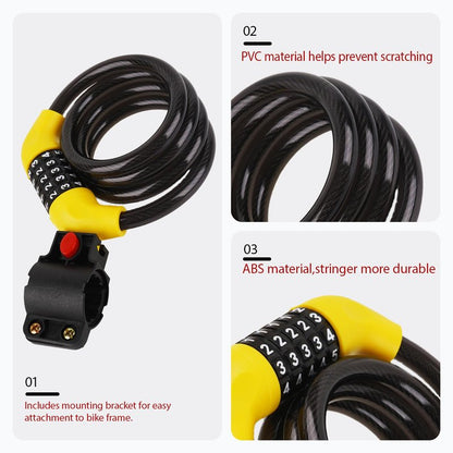 5-Digit Combination Bike Cable Lock, 12mm Heavy Duty Anti-Theft Bicycle Lock with Mounting Bracket, Resettable Security Lock, Weatherproof Zinc Alloy Cylinder for Bike, Scooter, Motorcycle