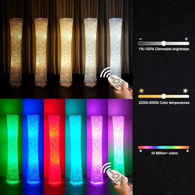 LEONC RGB+CCT Floor Lamp with Remote, 1800lm LED Tuya Smart 9W×2 Bulbs, 61" Smart Modern Floor Lamp with Alexa, Music Sync and 16 Million Colors, Color Changing Standing Lamp for Bedroom Living Room