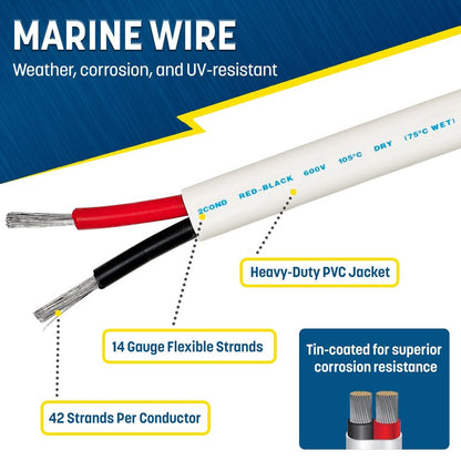 GS Power 50 Ft Duplex Marine Wire, 14 Gauge Wire, Oxygen-Free Tinned Copper 14 AWG Electrical Boat Wiring, Sheathed Copper Marine Grade Electrical Cable for Boat Automotive RV Camper Trailer