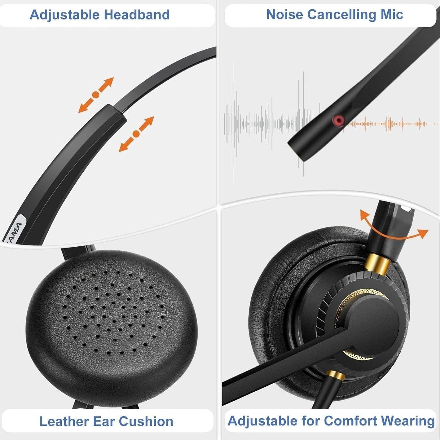 Arama USB Headset with Microphone for PC, Noise Cancelling & Audio Controls Ultra Comfort USB Headphone for Computer Laptop Pc Business Skype UC Webinar Call Center Office