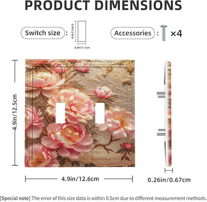 Pink Blooming Flowers Peonies Floral Light Switch Covers Double Toggle 2 Gang Wall Plate Dual Decorative Switch plate Electrical Faceplate for Farmhouse Living Room Decor