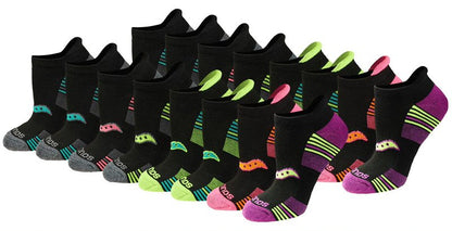 Saucony Women's RunDry Performance 8, 16 Pairs Heel Tab Athletic Socks, S-L, Black Assorted (16 Pairs), Large