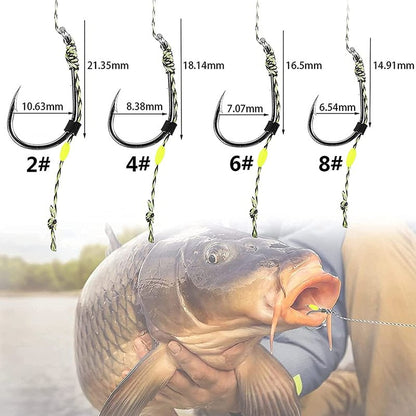 YOTO Carp Rig Set – 24Pcs High Carbon Steel Curved Barbed Hooks with Swivel, Hair Rig Design for Boilie Fishing, Braided Line Fishing Equipment, Size #6