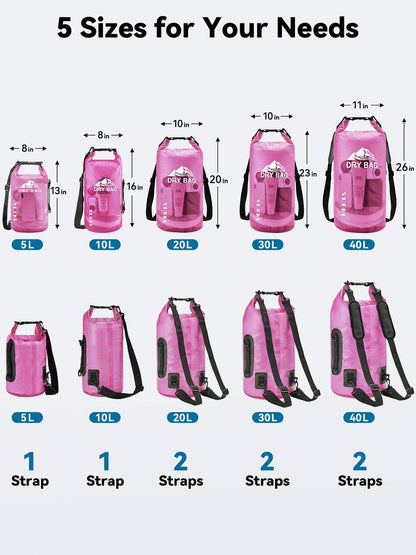 HEETA Dry Bag Waterproof for Women Men, Roll Top Lightweight Dry Storage Bag Backpack with Phone Case for Travel Swimming Boating Kayaking Paddle Board Camping Beach Accessories (Rose Red, 30L)