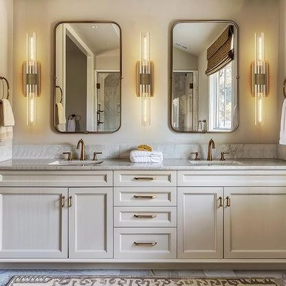 Wall Sconces, 22.8" Gold Bathroom Sconces Wall Lighting with Clear Glass, Modern Sconces Wall Decor Brass Light Fixtures for Bathroom Mirror Living Room Hallway Bedroom