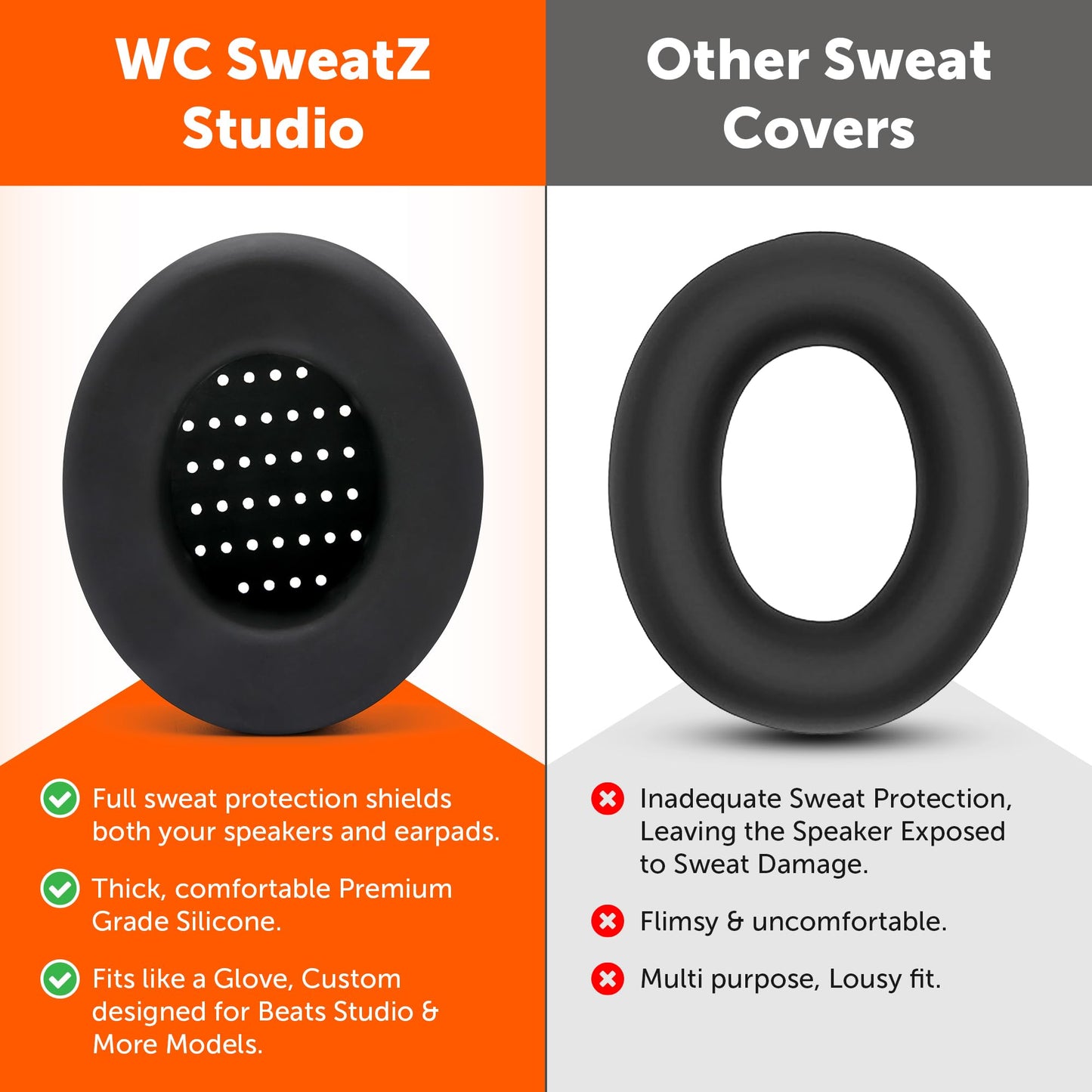 WC SweatZ Studio - Patented Earpad Covers for Beats Studio 3 (A1914) & Beats Studio 2 (B0500 /B0501), Made by Wicked Cushions | Sweatproof & Easily Washable | Black