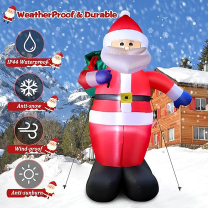 8 FT Christmas Inflatables Santa Claus Outdoor Decorations, Blow Up Santa Claus with Gifts Bag, Big Santa Carrying Presents Sack, Built-in LED Light, Xmas Outside Decor for Front Back Yard Garden Lawn