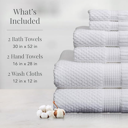 NY Loft 100% Cotton 6 Piece Bath Towel Set | White Towels | Oeko-TEX® Standard