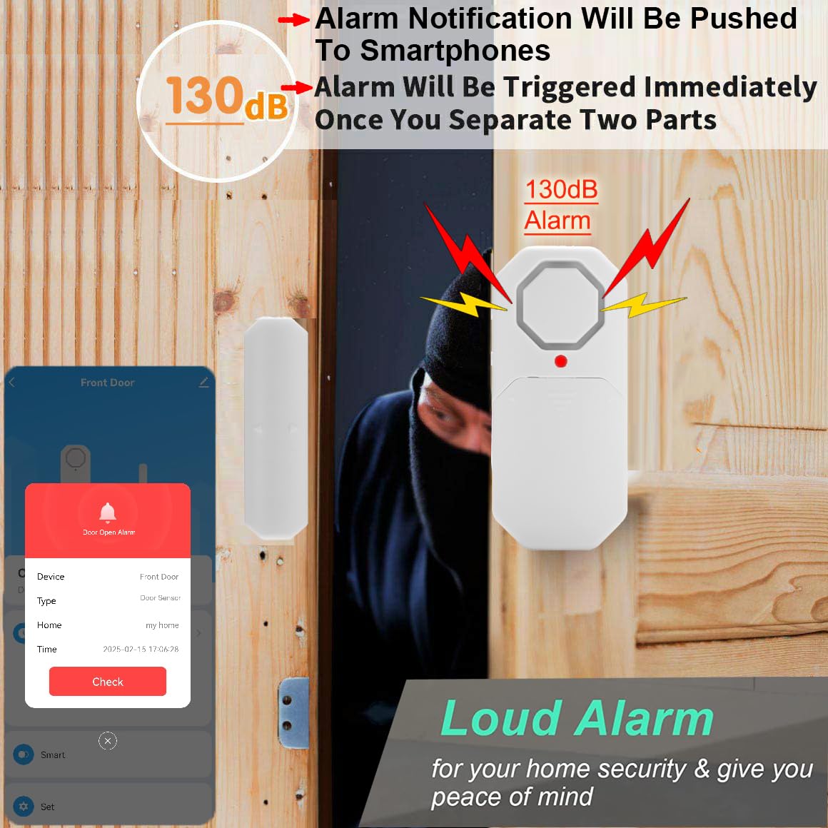 WiFi Door Window Pool Alarm with Remote Control,1Pcs Smart Wireless Magnetic Sensor Anti-Theft Door Alarms for Kids Safety Home Store Garage Apartment Business Security (WiFi Function)