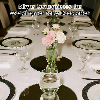 Round Mirror Centerpieces, 12" Round Glass Mirror Centerpieces for Tables for Wedding Decorations, Parties, Baby Shower Party, Glass Candle Trays