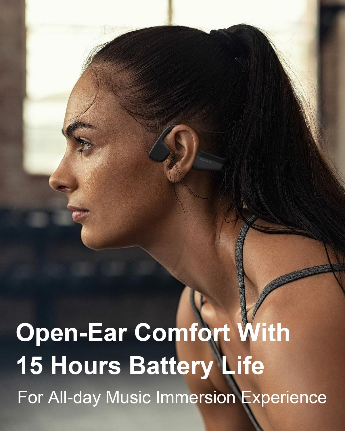 Enerair Bone Conduction Headphones, IPX6 Waterproof Open Ear Headphones 14H Playtime Bluetooth 5.3 Wireless Headset Sport with Mic Sweatproof for Running, Cycling