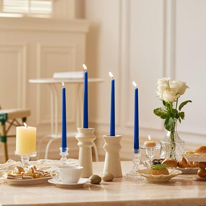 10-Inch Tall Dripless Taper Candles Set of 4 - Classic Blue Tapered Candles, Perfect for Spring - Smokeless, Unscented, Long Burning - Hand Poured, Colored Tall Candlesticks - Dark Blue