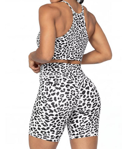 Sunzel 8" Waist Biker Shorts for Women No Front Seam Soft Yoga Workout Gym Bike Shorts Tummy Control Squat Proof Leopard White X-Large