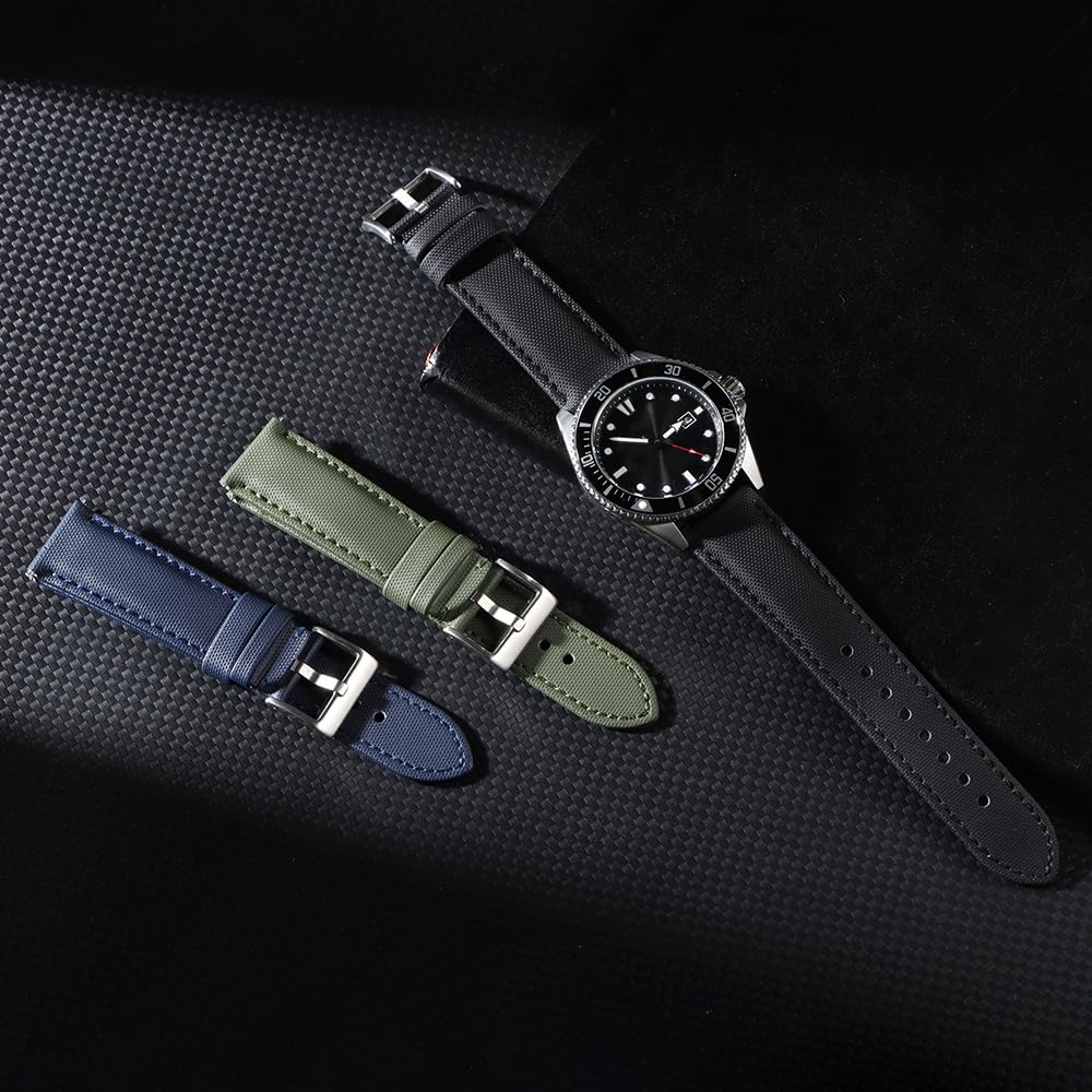 JUNGHELE Nylon watch band for men and women,Quick Release Premium Oxford Waterproof Fabric Weave Back Lining Leather Nylon watch strap with Stainless-Steel Buckle,Black 18mm watch band