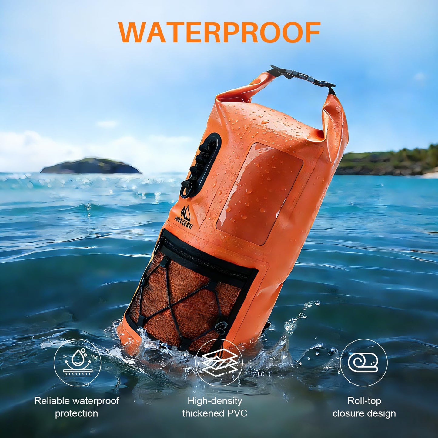 MISS ENLEN Waterproof Dry Bag 500D PVC Roll Top Dry Sack with 3 Carrying Ways, Lightweight Waterproof Bag for Kayaking, Swimming, Boating, Paddle Boarding, Hiking, Beachg (Orange, 27L)