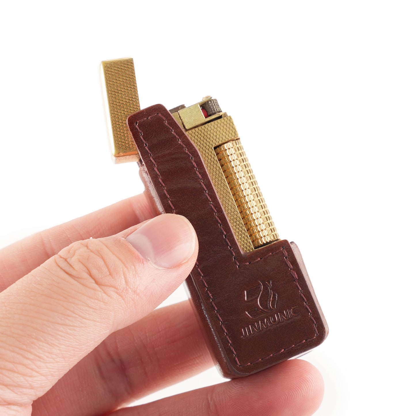 JINMUNIC Brown Leather Lighter Case Cover Holder Sleeve Pouche for Dunhill Rollagas, Father Day for Dad Husband, Lighter Accessory