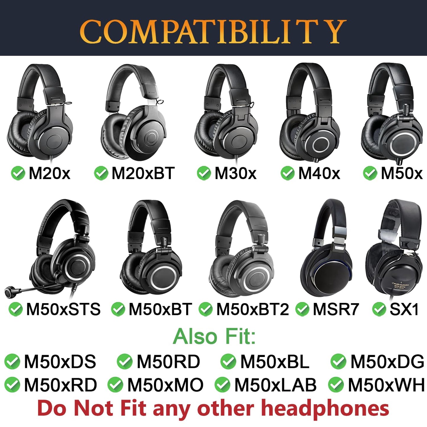 SOULWIT Earpads Replacement for Audio Technica ATH M50X M50XBT M50RD M40X M30X M20X MSR7 SX1 Monitor Headphones, Ear Pads Cushions with Softer Protein Leather, High-Density Foam - Black
